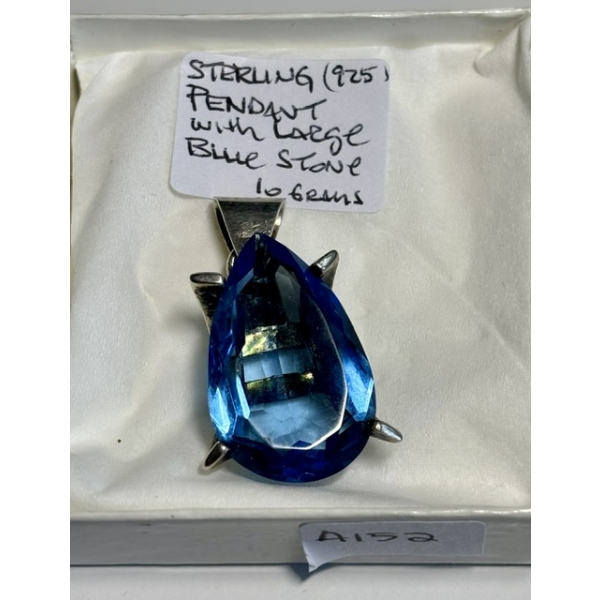 STERLING .925 SILVER PENDANT W/LG. BLUE STONE, 10G