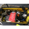 Image 2 : DEWALT TOOLBAG W/MISC. TOOLS & A BOX W/MISC. TOOLS, GARBAGE BAGS, ETC.