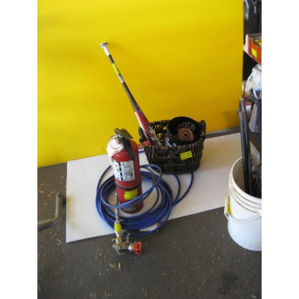 AIRLESS PAINT SPRAYER GUN & HOSE, FIRE EXTINGUISHER, ETC.