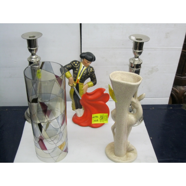 ASST. CANDLE STANDS, FIGURINES, ETC.