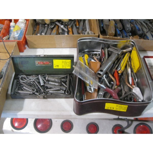 2 BINS OF MISC. - PINS, MEASURING TOOLS, ETC.