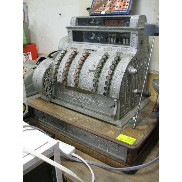 LG. NATIONAL CASH REGISTER - WOOD BASE, METAL TOP