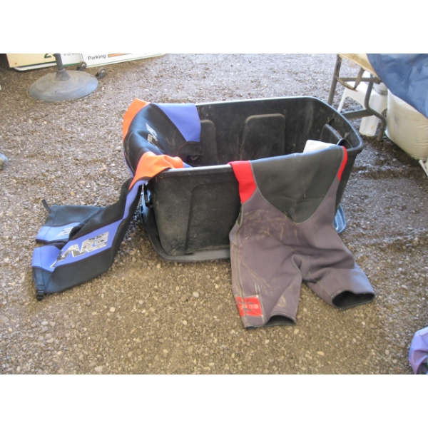 BIN W/MISC. WATER SKI ROPE, WETSUITS, ETC.