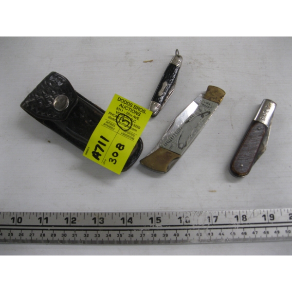KNIFE W/SHEATH & 2 FOLDING POCKET KNIVES