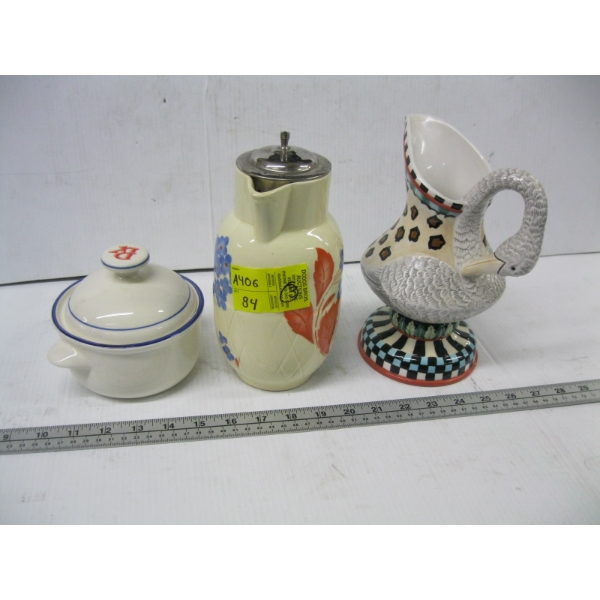 2 DECANTERS & LIDDED DISH