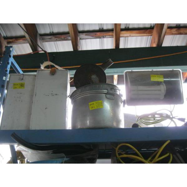 MISC. SPOTLIGHT, POTS, 2 WOODEN LANTERN BOXES