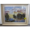 Image 1 : LG. WATER COLOR PAINTING OF SAILING SHIPS AT HARBOR