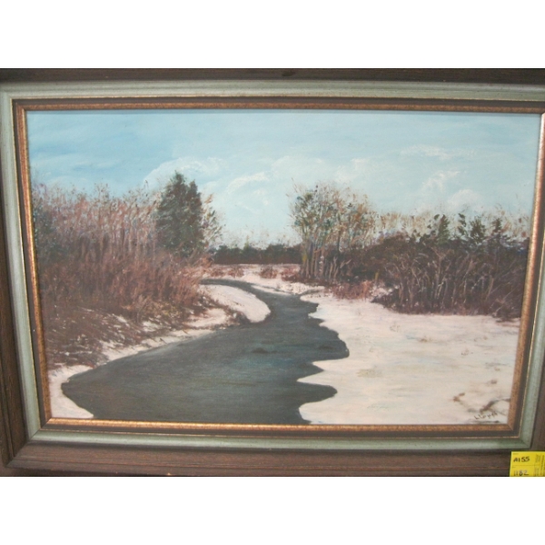 OIL PAINTING OF A STREAM IN WINTER