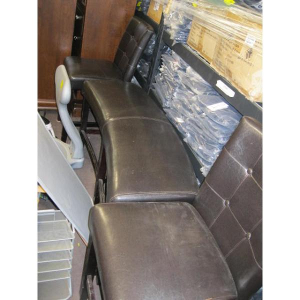 BROWN PADDED BENCH & 2 STOOLS