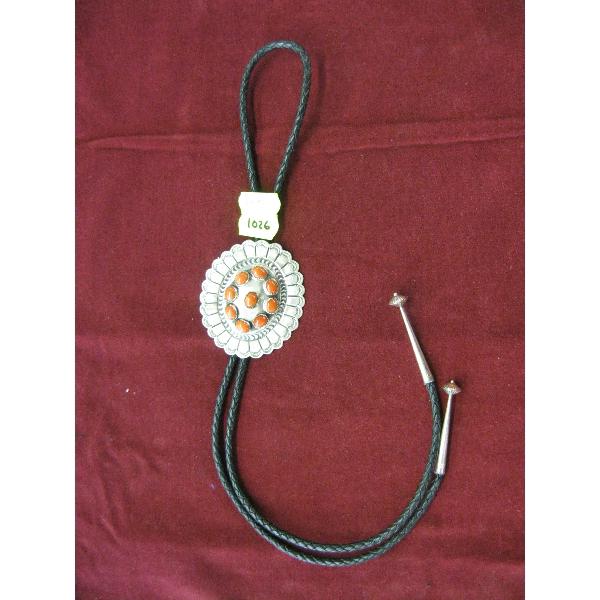 NAVAJO BOLO TIE W/RED CORAL