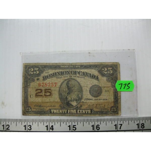 1923 DOMINION OF CANADA CDN SHINPLASTER 25 CENT BILL