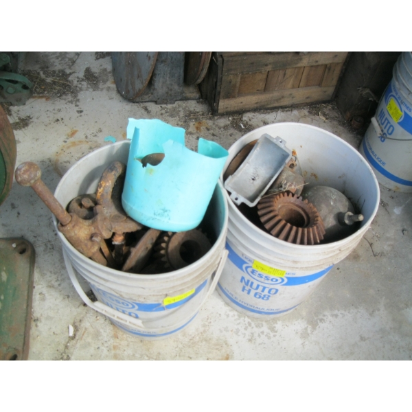 2 BUCKETS OF ASST. GEARS, PULLEYS, ETC.