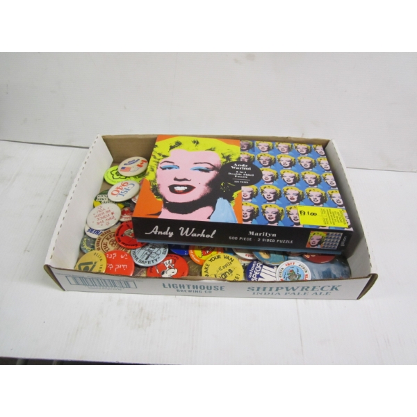 ASST. BUTTONS, ANDY WARHOL PUZZLE, ETC.