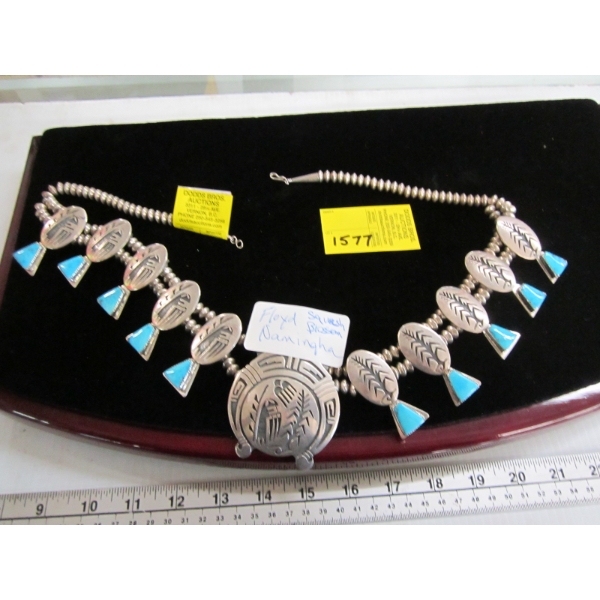 SQUASH BLOSSOM NECKLACE BY FLOYD NAMINGHA - MARKED