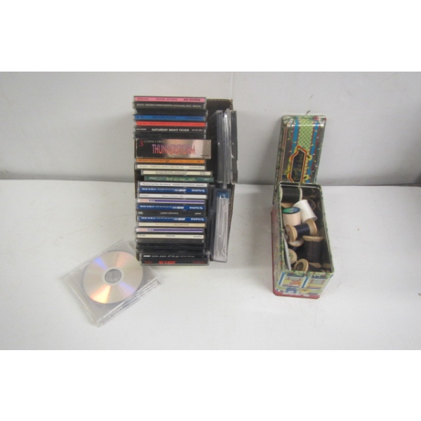 CDs, COMPUTER GAMES & TIN OF THREAD