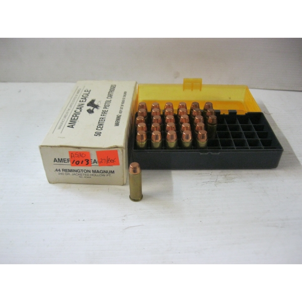 BOX & CONTAINER OF .44REM MAG - BOX HAS 27, CONTAINER HAS 29