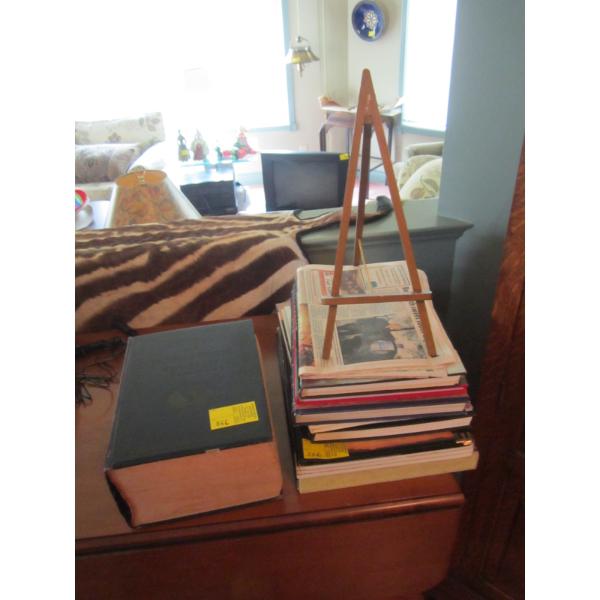 LG. WEBSTER DICTIONARY & ASST. MAGAZINES & BOOKS