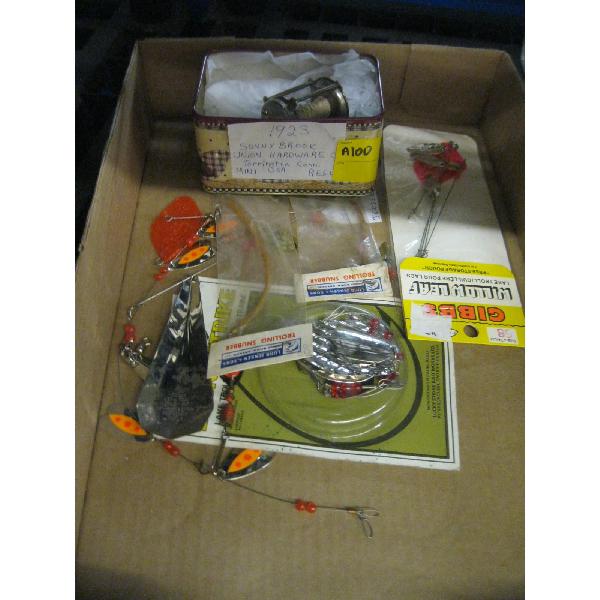 FISHING LURES & AN ANTIQUE FISHING REEL