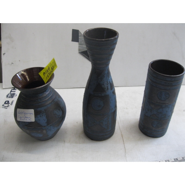 3 WEST GERMAN CANNISTER ANLSANA VASES