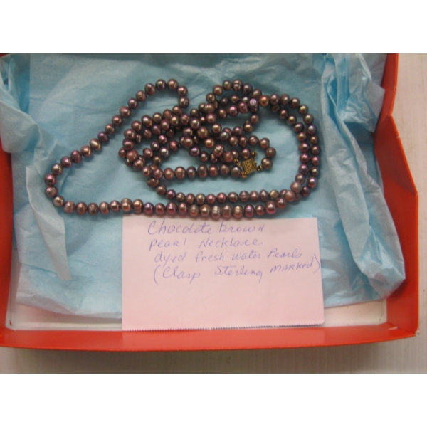 CHOCOLATE BROWN PEARL NECKLACE - FRESHWATER W/STERLING CLASP