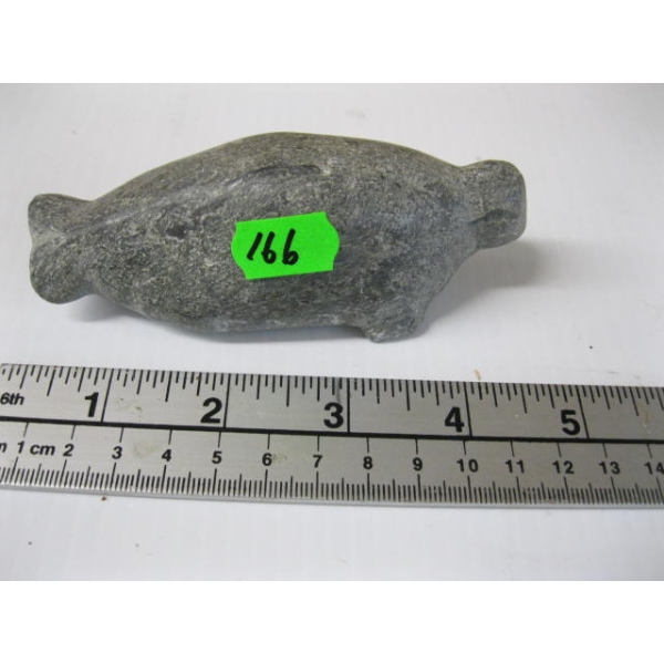 SOAPSTONE CARVING OF SEAL, SIGNED 