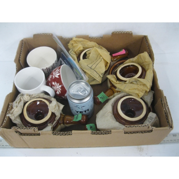 ONION SOUP BOWLS, STARBUCKS MUGS, YETI STORAGE CAN, STICKERS