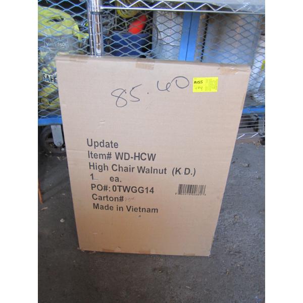NEW IN BOX WALNUT HIGH CHAIR