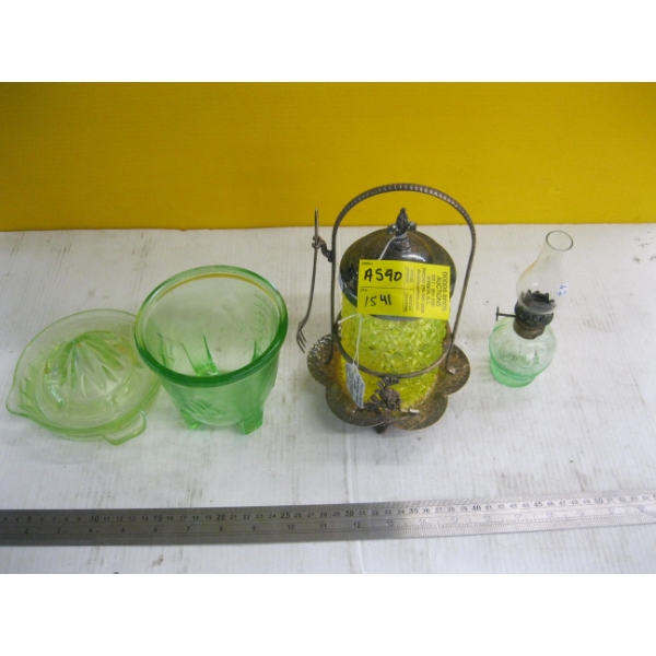 ASST. URANIUM GLASS - PICKLE JAR, ETC.