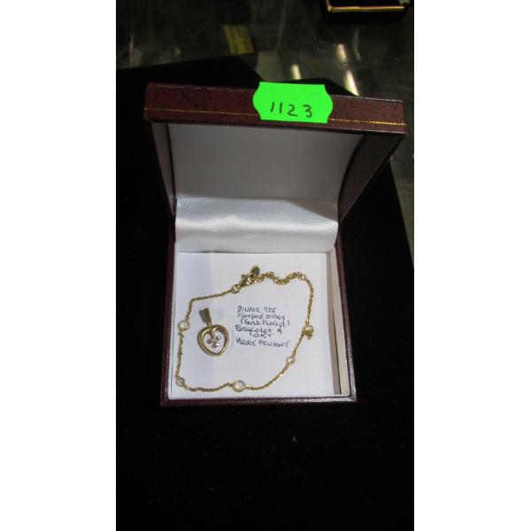SILVER .925 STAMPED GOLD PLATED BRACELET & A HEART PENDANT