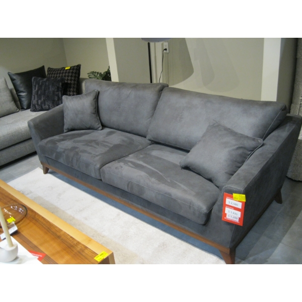 GREY SOFA W/WOOD TRIM BASE