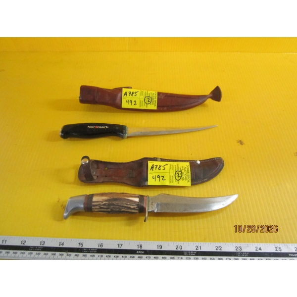 2 KNIVES - BONE HANDLED & A FISH KNIFE