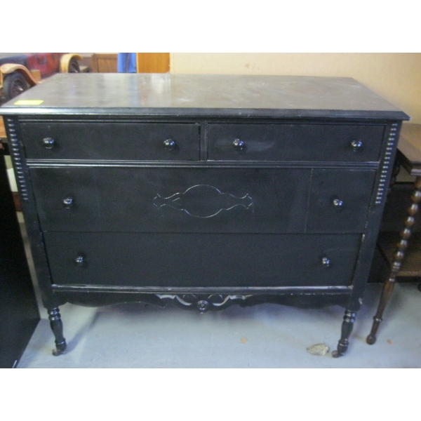 4 DRAWER BLACK ANTIQUE DRESSER