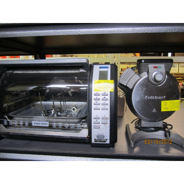 CUISINART WAFFLE MACHINE & BLACK & DECKER 12" ROTISSERIE OVEN