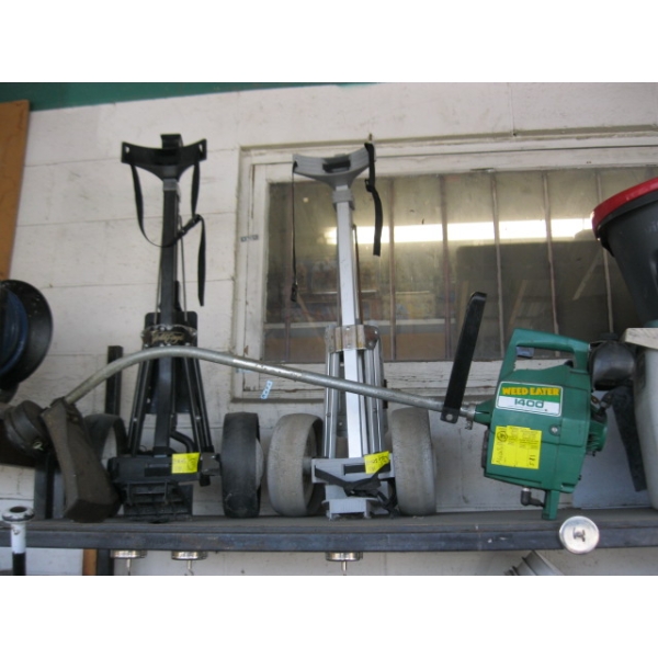 2 GOLF BAG CARTS & GAS WEED TRIMMER