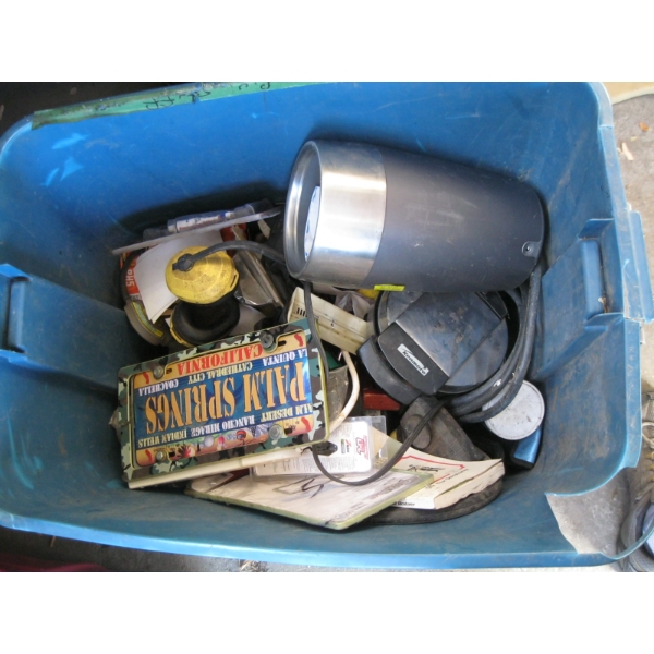BIN OF MISC. BREVILLE WINE BOTTLE CHILLER, WAFFLEMAKER, LIGHTS, ETC.