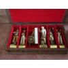 Image 2 : SM. BRASS LIDDED MILK CAN & LIQUOR FILLED FIGURINES IN CASE (EMPTY)