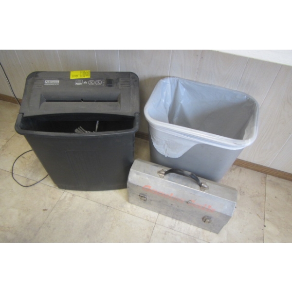 FELLOWES PAPER SHREDDER, GARBAGE CAN & LUNCH BOX