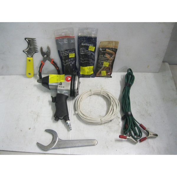 SM. BOX W/AIR RATCHET, ALLEN KEYS, MISC. TOOLS & CORD
