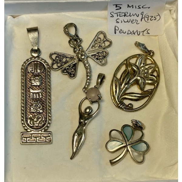 5 MISC. STERLING SILVER .925 PENDANTS