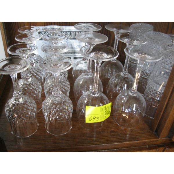 2 SETS OF CRYSTAL WINEGLASSES & SET OF CRYSTAL WHISKEY GLASSES