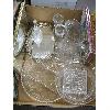 Image 1 : BOX OF MISC. CRYSTAL DECANTER, BELL, PICTURES, MIRROR, ETC.