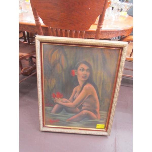 ORIGINAL FRAMED PAINTING BY L. BARRIE OF NATIVE WOMAN