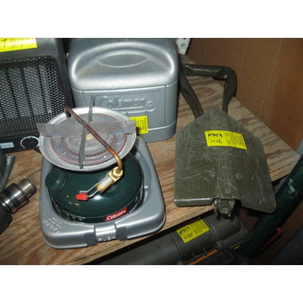 FOLDING SHOVEL & COLEMAN SINGLE BURNER STOVE