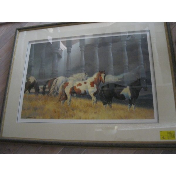 FRAMED PRINT OF HORSES, NUMBERED 674/950, N. GLAZIER