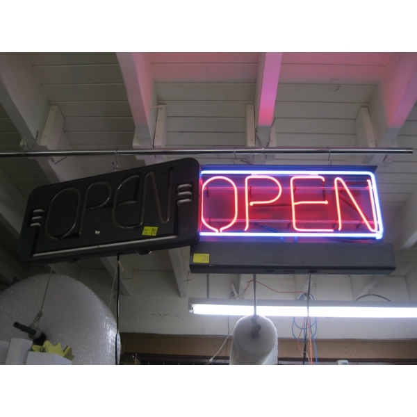 2 OPEN NEON SIGNS - 1 WORKS & 1 SELLING "AS IS"