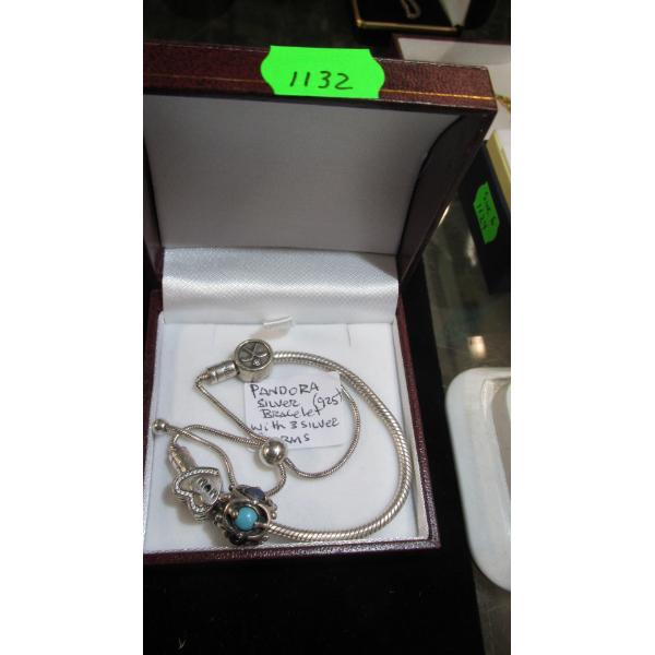 PANDORA SILVER BRACELET W/SILVER CHARMS