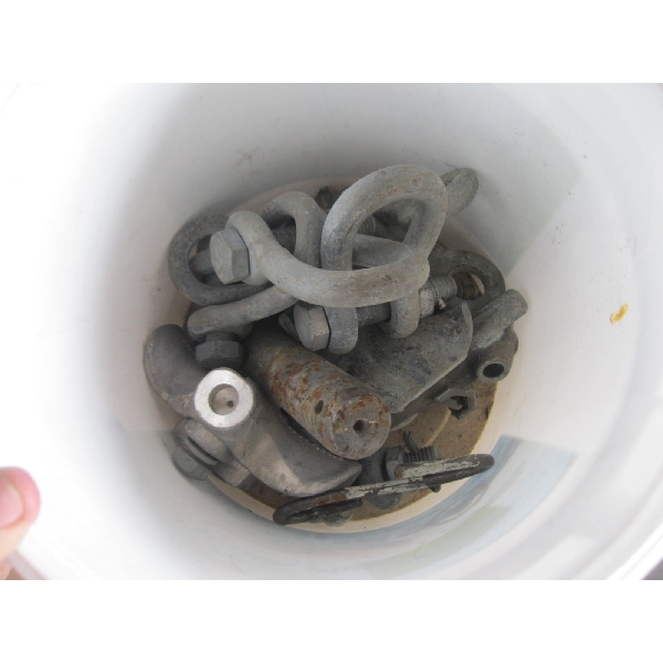 BUCKET W/MISC. CLEVICES, ETC.