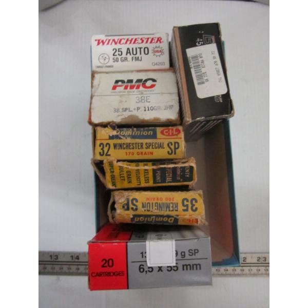 ASST. AMMUNITION, 6.5X55, 32WIN SPEC., 38, ETC.