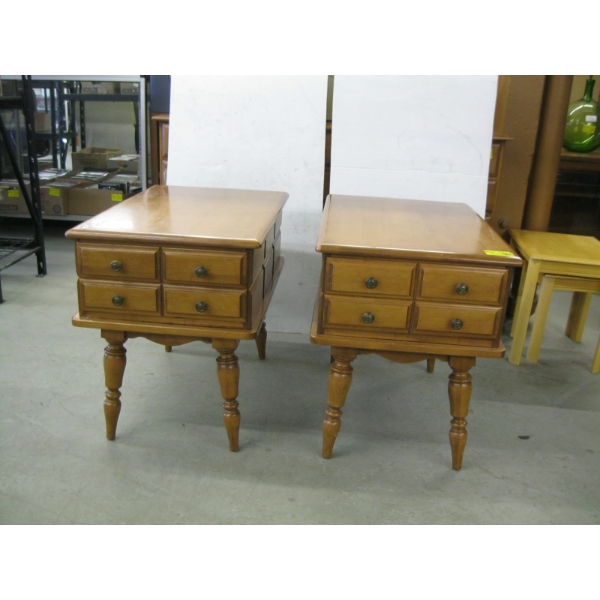 2 MAPLE 2 DRAWER END TABLES
