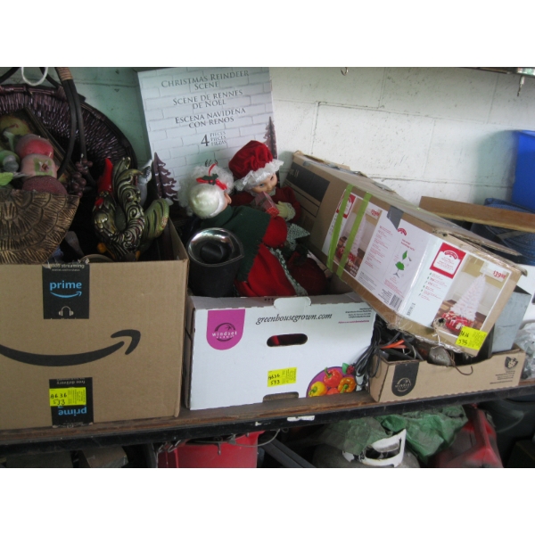 2 BOXES OF DÉCOR & CHRISTMAS TREE